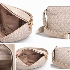 Michael Kors Beige Signature Monogram Crossbody with Branded Strap